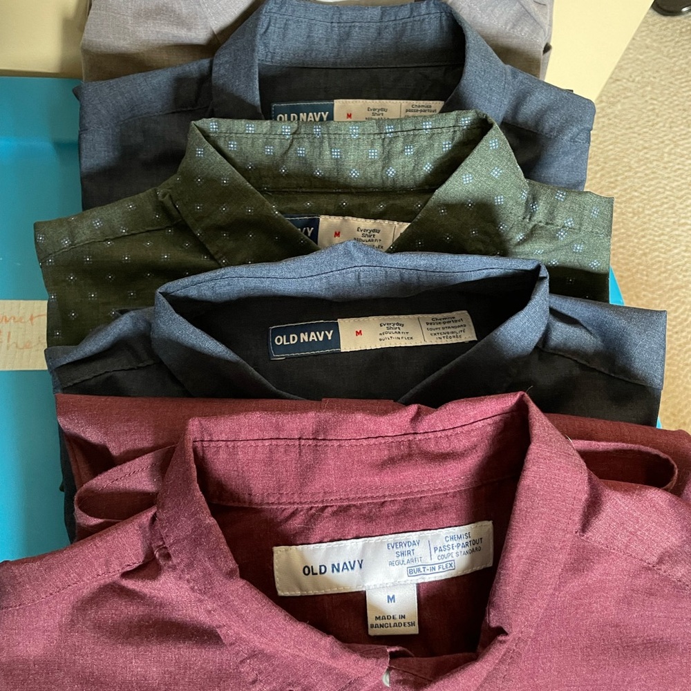 Ten Old Navy shirts.  Men’s size medium.  Like new.